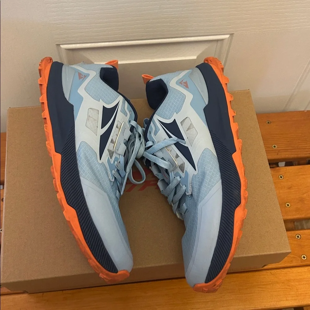 Women’s Altra W Lone Peak 7 Running Sneaker w/box Size 7.5 - Light Blue/Orange - Picture 7 of 9